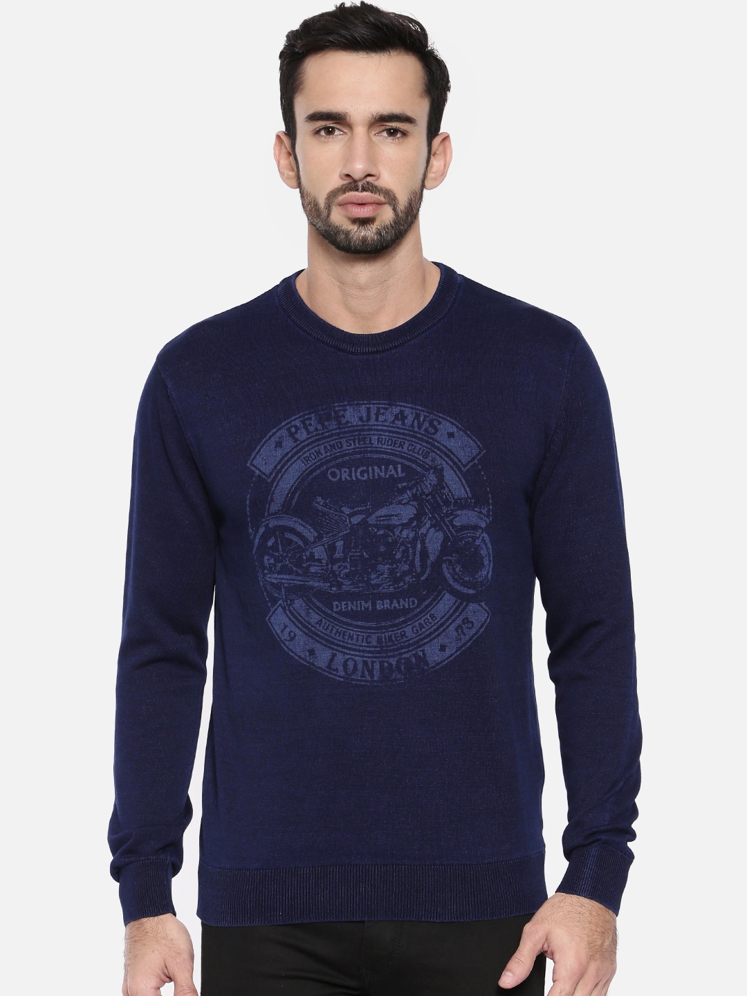 

Pepe Jeans Men Navy Blue Printed Pullover
