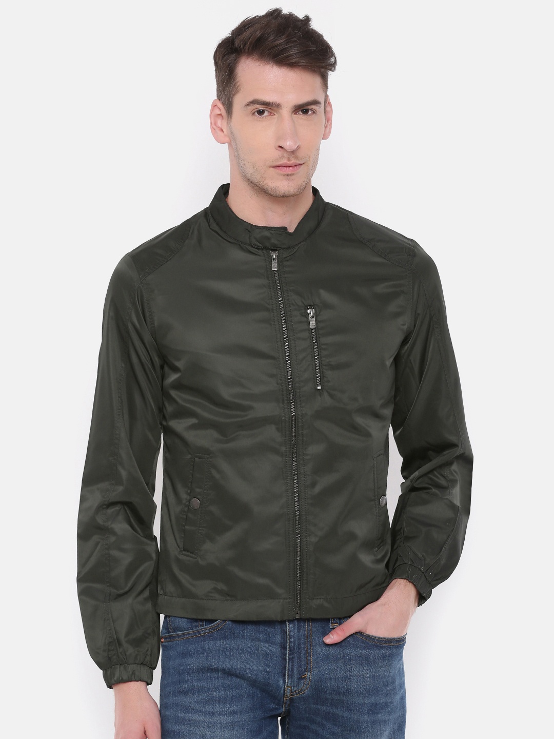 

Pepe Jeans Men Olive Green Solid Tailored Jacket