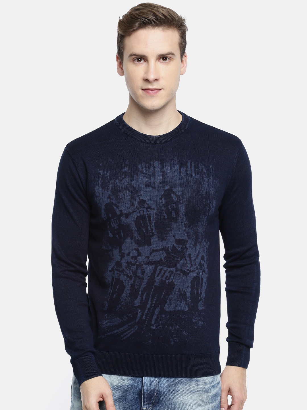 

Pepe Jeans Men Navy Blue Printed Pullover