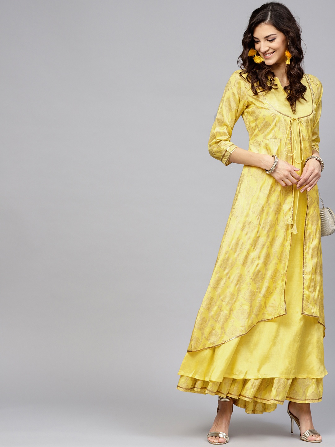 

Libas Women Yellow & Golden Block Print Kurta with Skirt