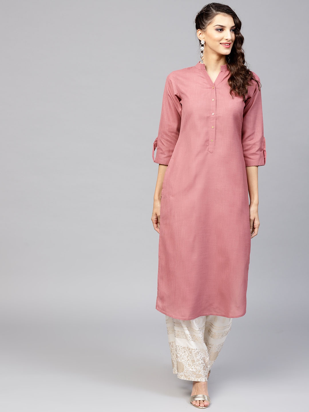 

Libas Women Mauve Solid Straight Kurta