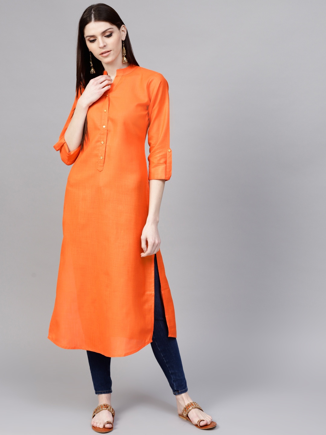 

Libas Women Orange Solid Straight Kurta