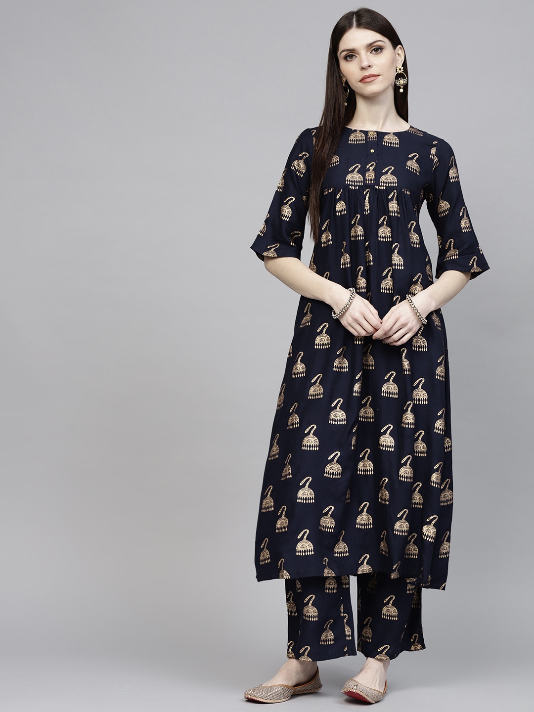 

Libas Women Navy Blue & Golden Printed Kurta with Palazzos