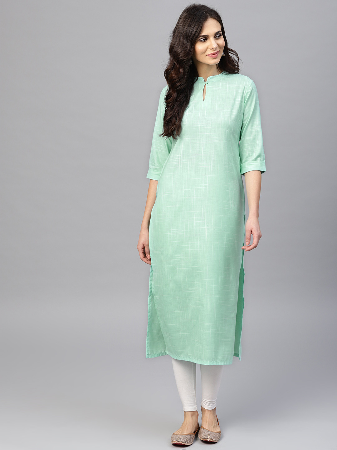 

Libas Women Sea Green Woven Design Straight Kurta