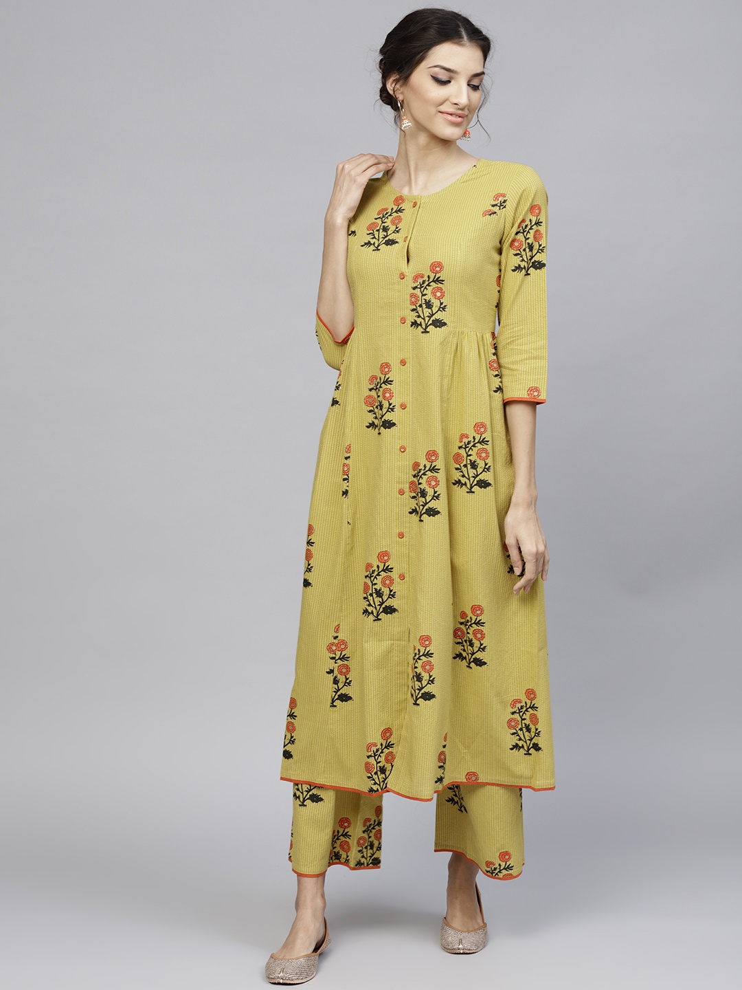 

Libas Women Lime Green & Orange Printed Kurta with Palazzos