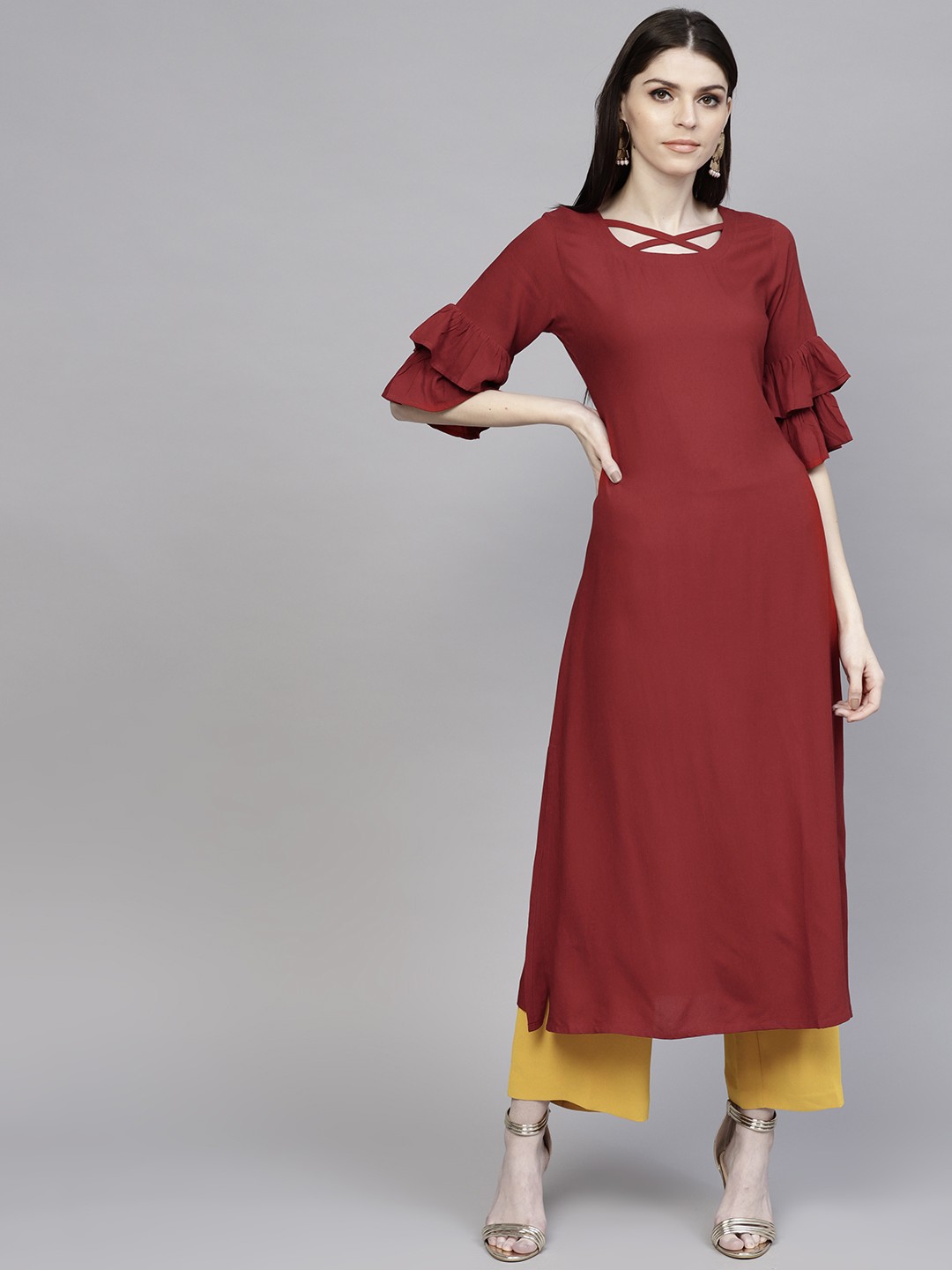 

Libas Women Red Solid A-Line Kurta