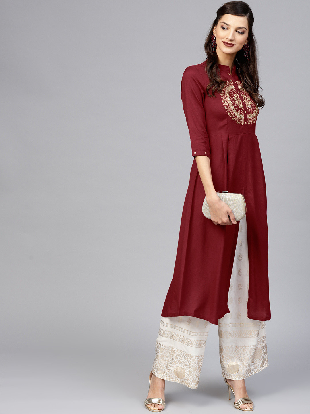 

Libas Women Maroon Yoke Design A-Line Kurta