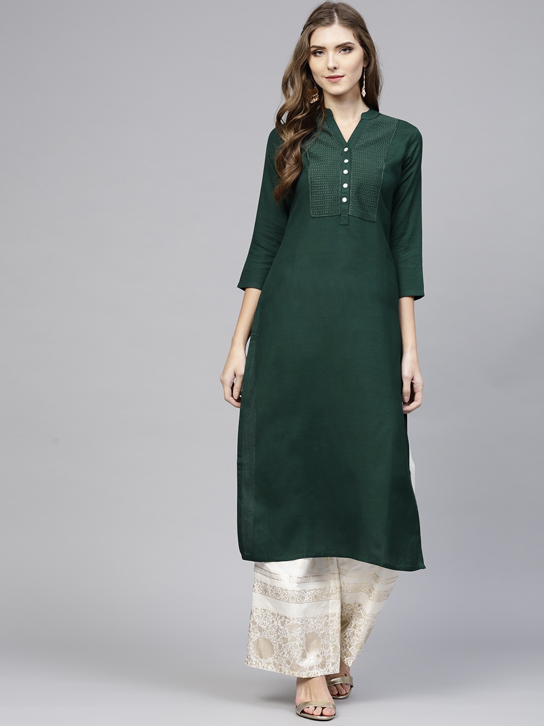 

Libas Women Green Yoke Design Straight Kurta