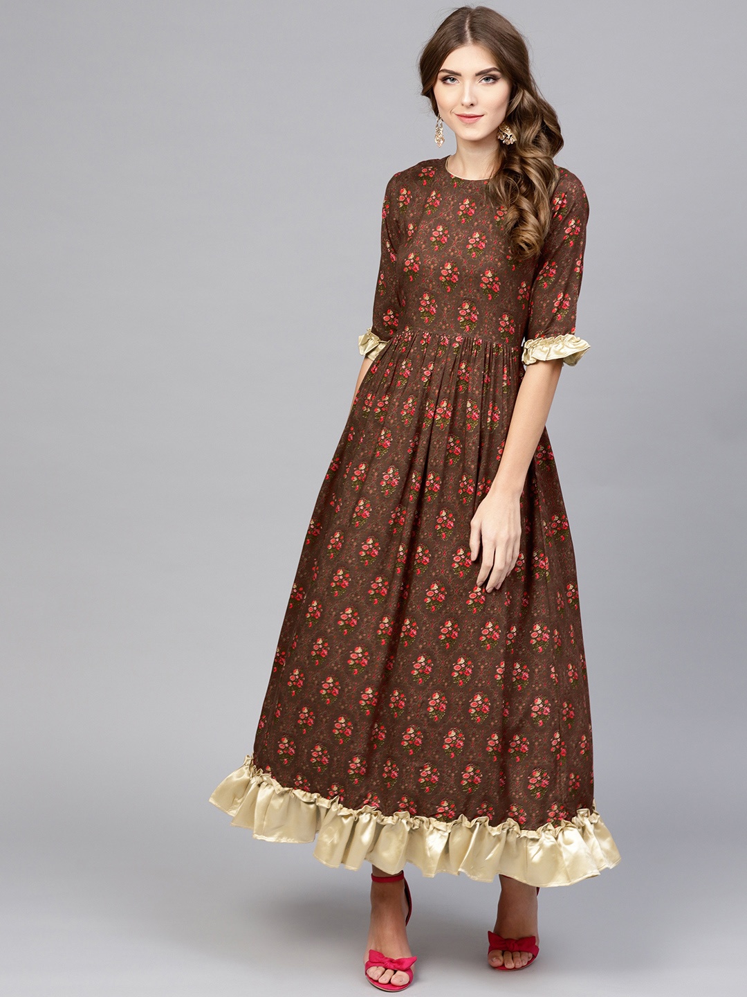 

Libas Women Brown & Red Printed Maxi Dress