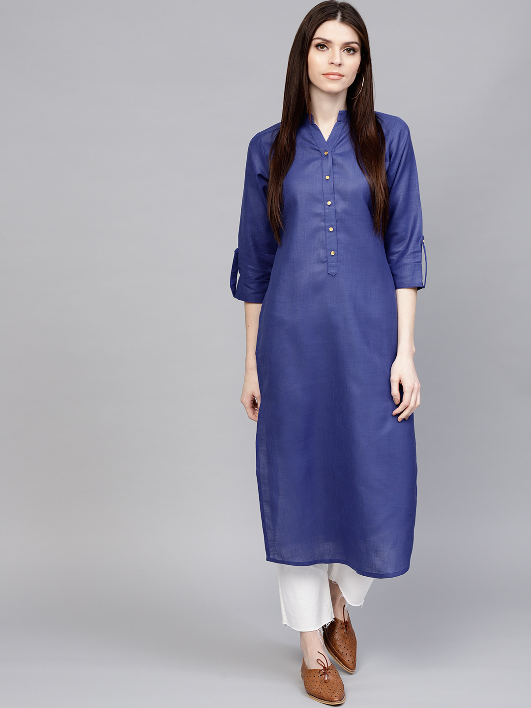 

Libas Women Navy Blue Solid Straight Kurta