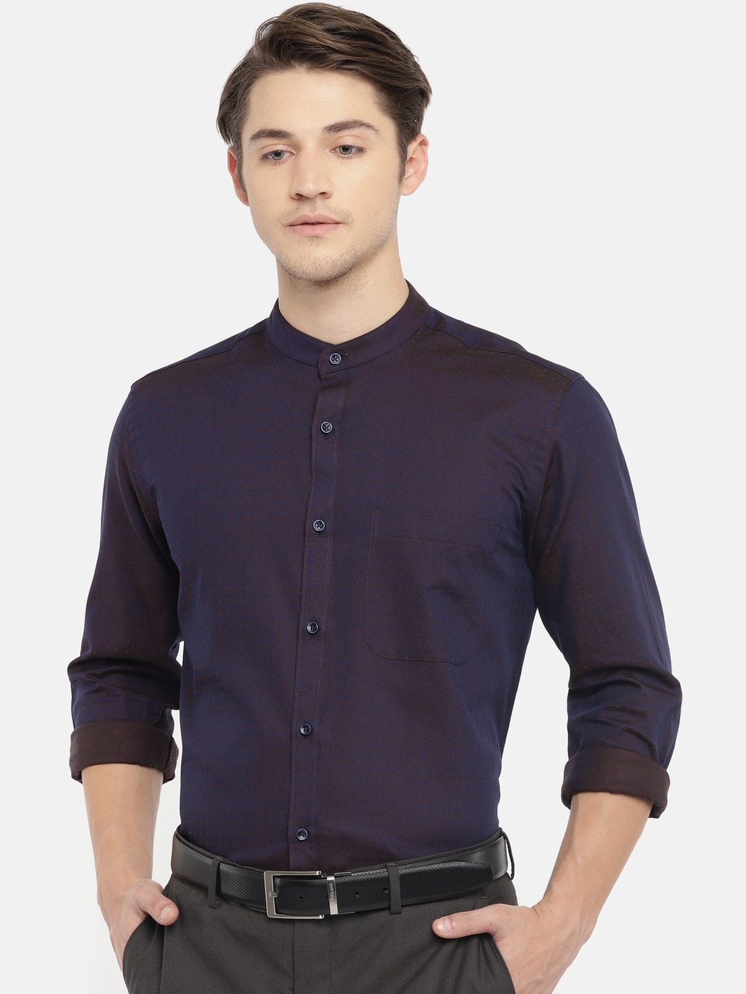 

Raymond Men Navy Blue & Purple Regular Fit Printed Casual Shirt