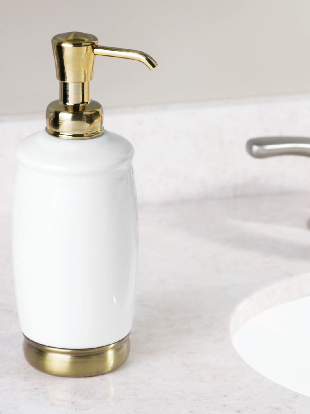 

INTERDESIGN White & Gold-Toned Soap Dispenser