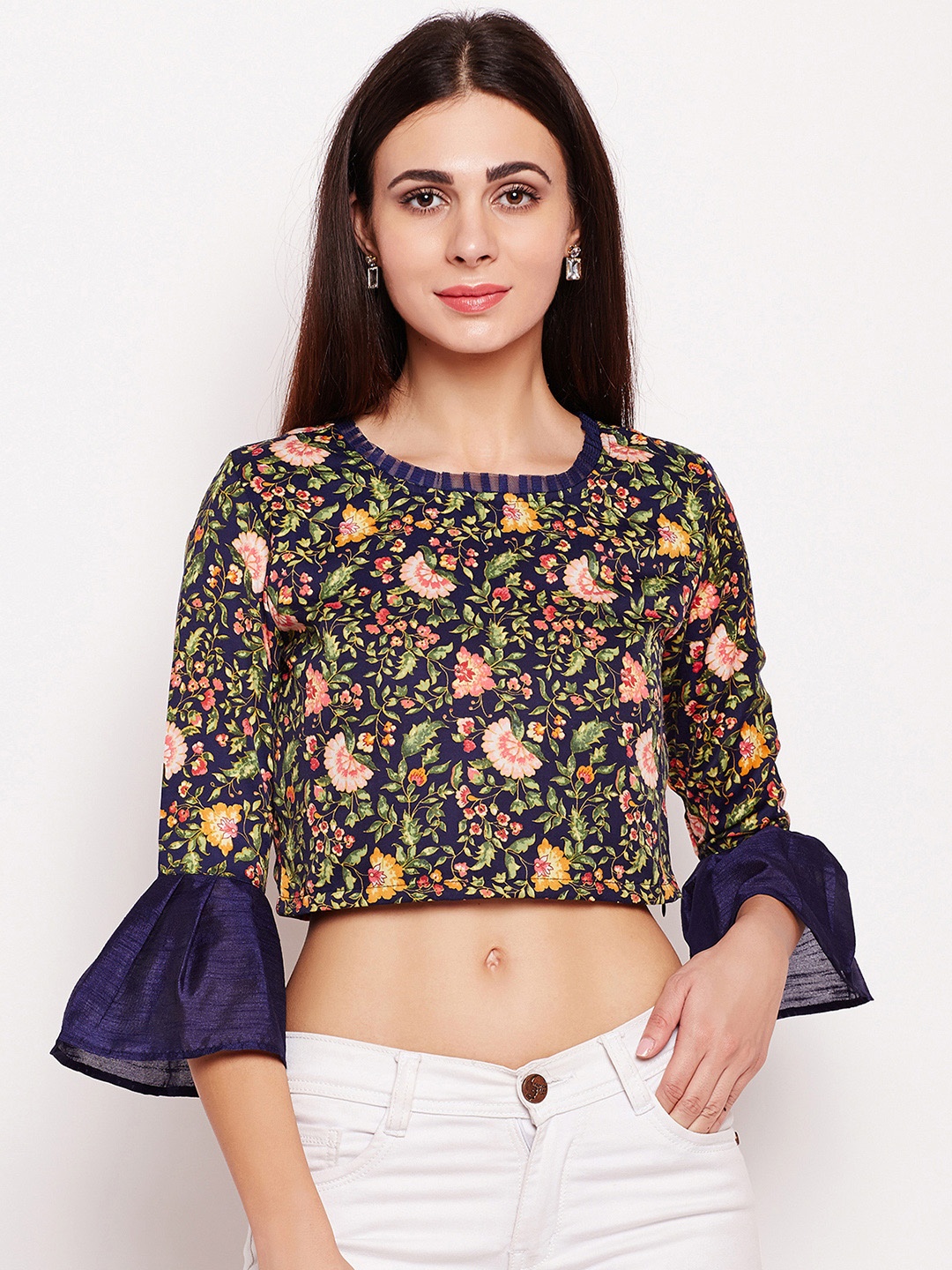 

Be Indi Women Navy Blue Printed Crop Top