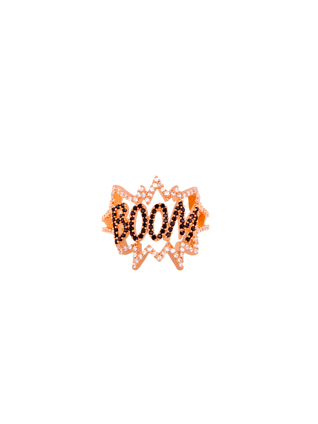 

TALISMAN Rose Gold-Plated "BOOM" Pop Art With White & Black CZ Stones Handcrafted Ring