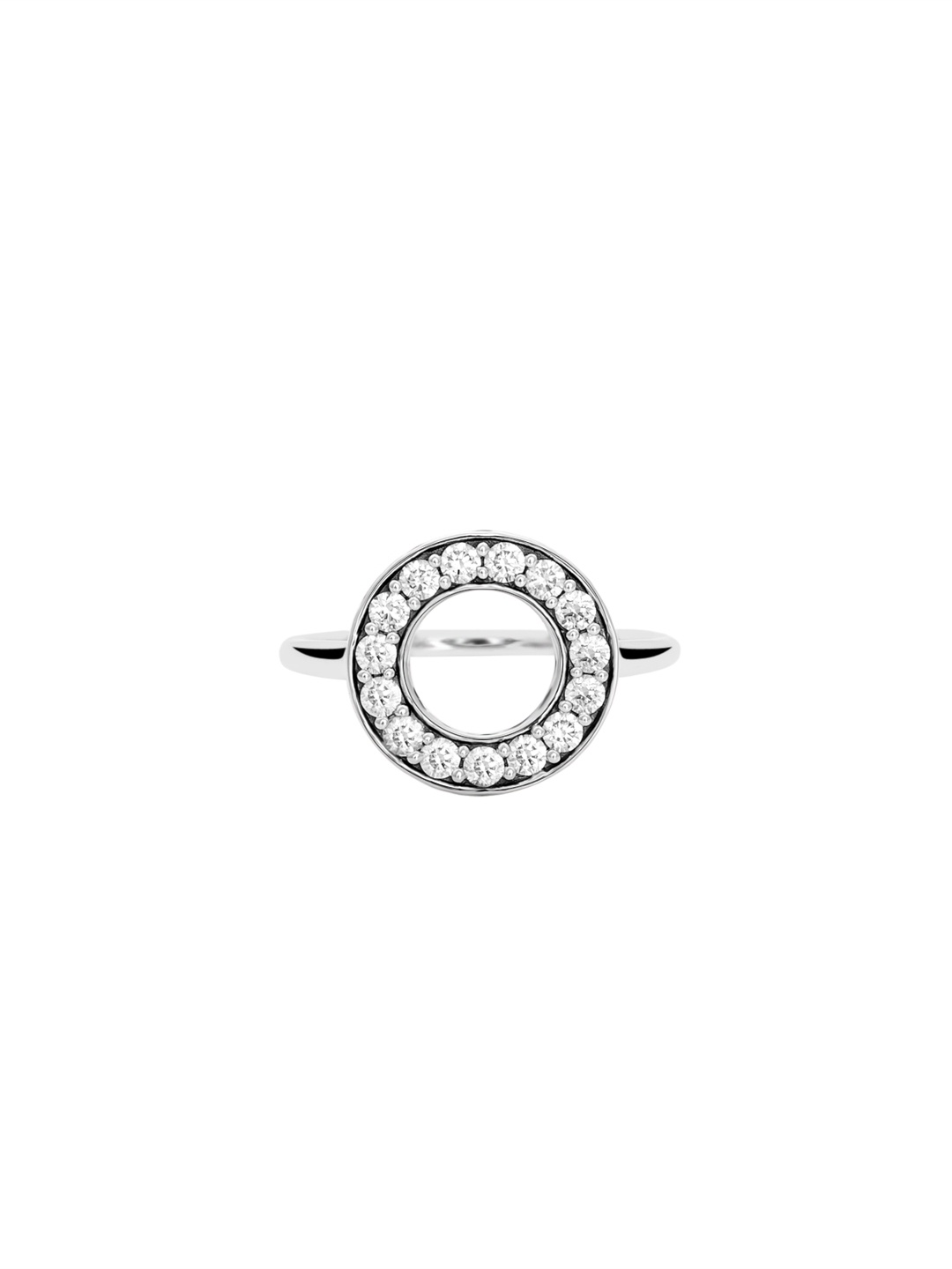 

TALISMAN Silver-Toned Rhodium-Plated With Black CZ Stone Circular-Shaped Handcrafted Ring