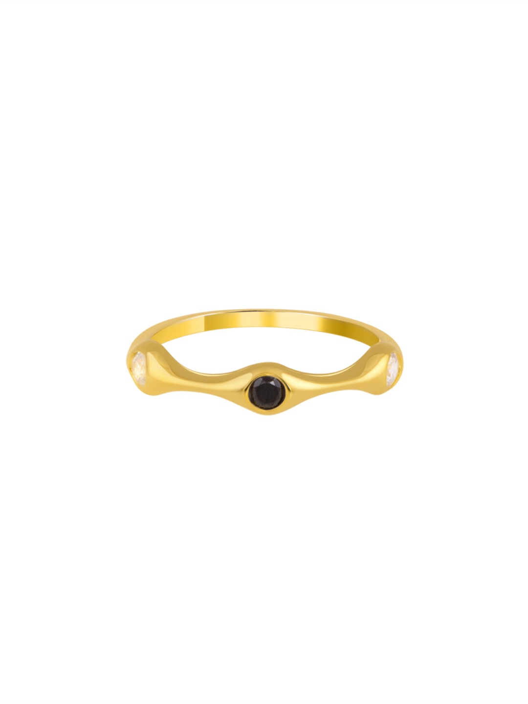 

TALISMAN Handcrafted Gold -Plated and Black Cubic Zirconia Studded Finger Ring