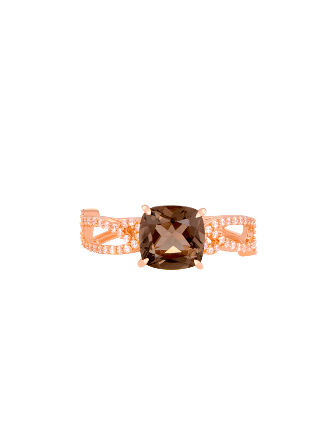 

TALISMAN Handcrafted Rose-Gold Plated & Quartz Stone-Studded Ring, Brown