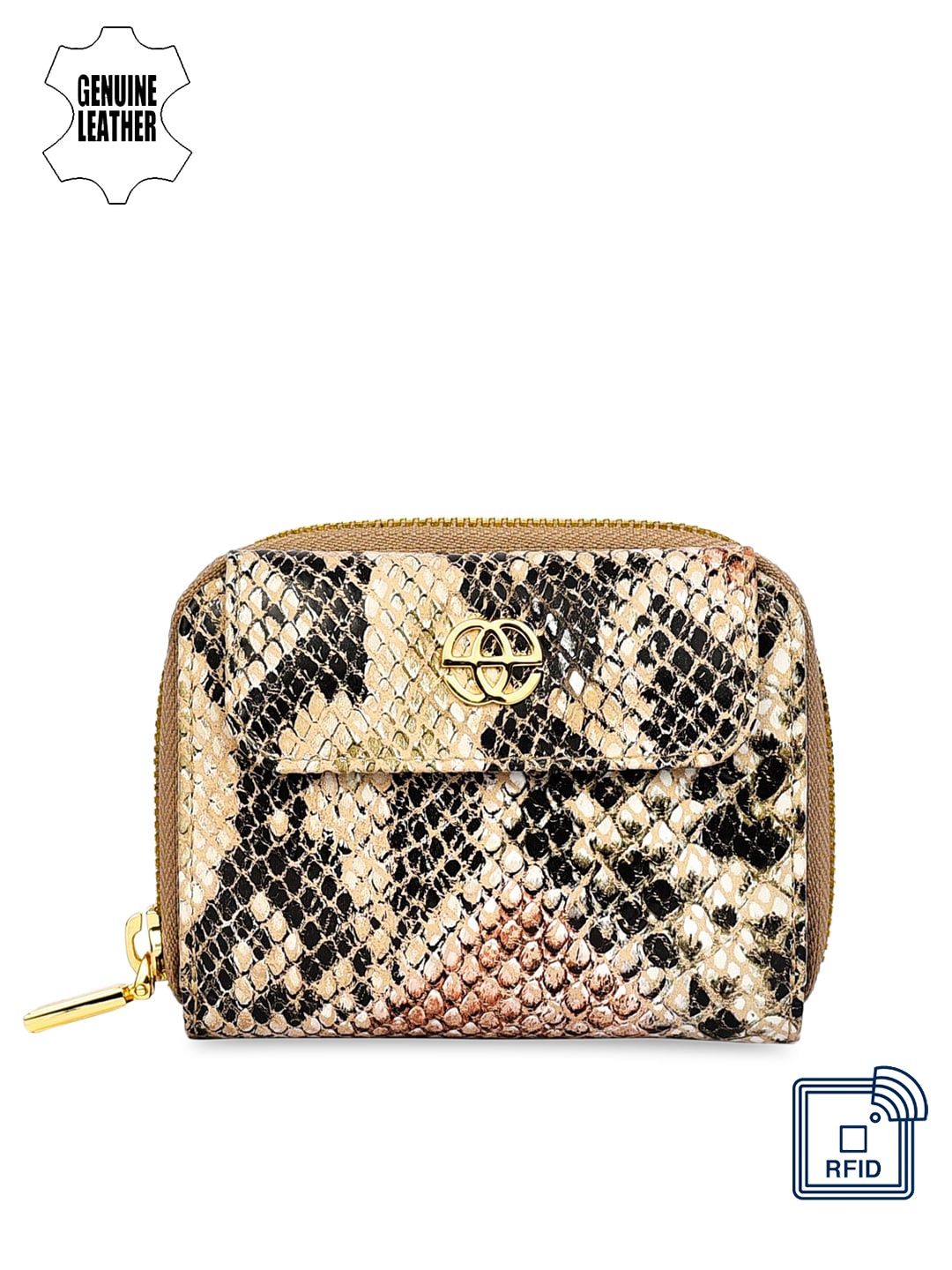 

Eske Women Beige & Black Printed Zip Around Wallet
