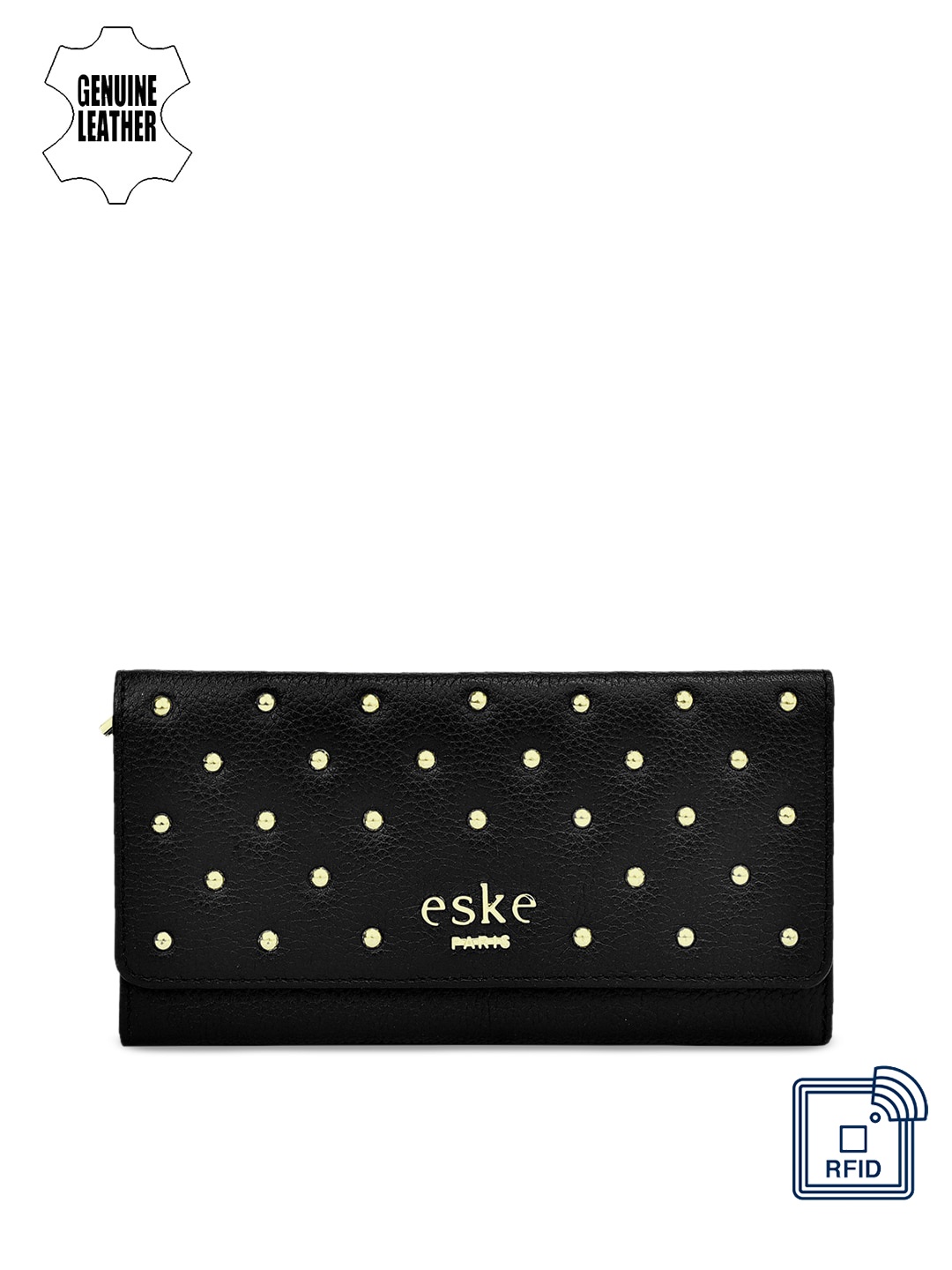 

Eske Women Black Self Design Zip Around Leather Wallet