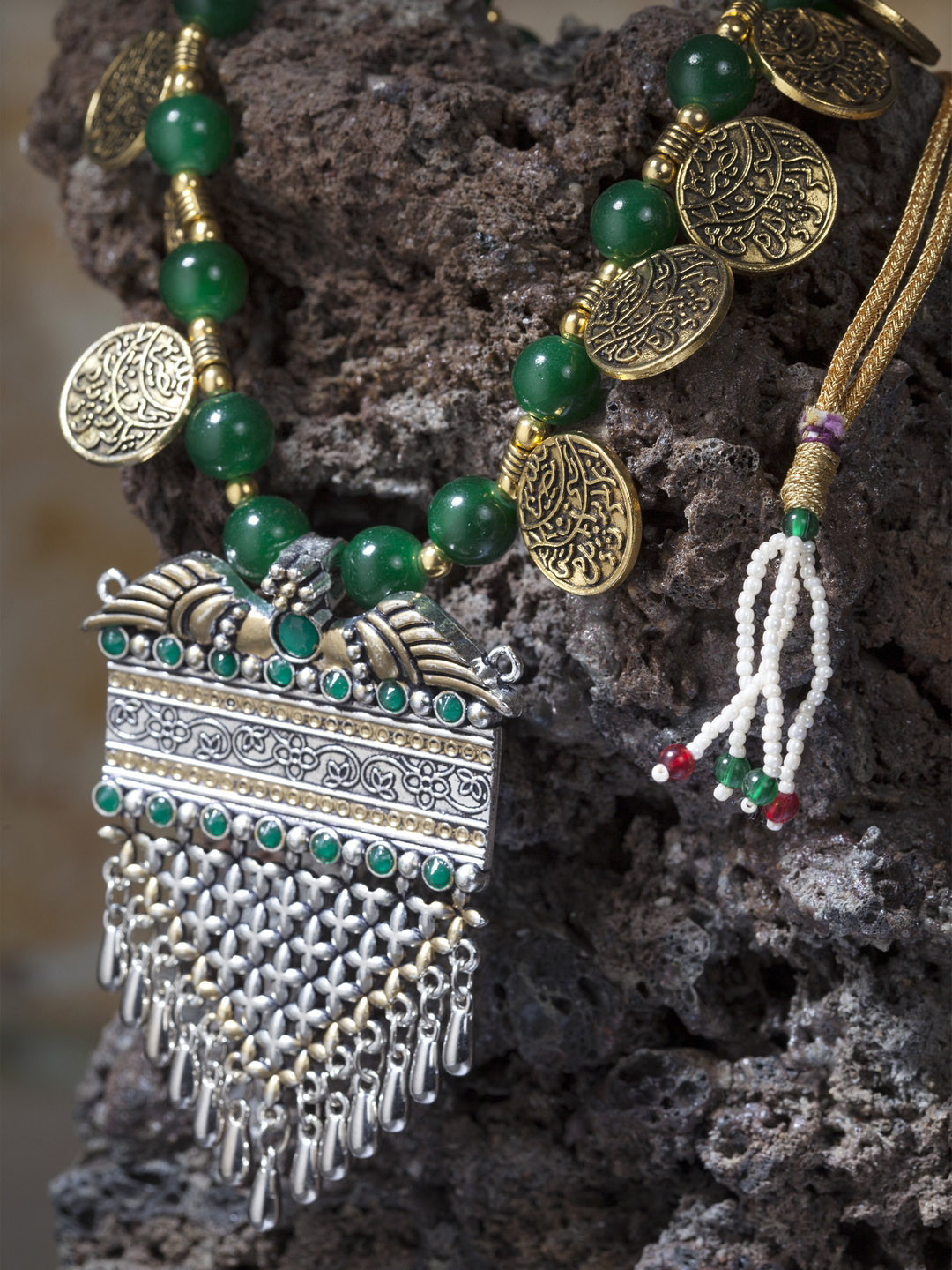 

Moedbuille Gold-Plated Green Brass Handcrafted Necklace