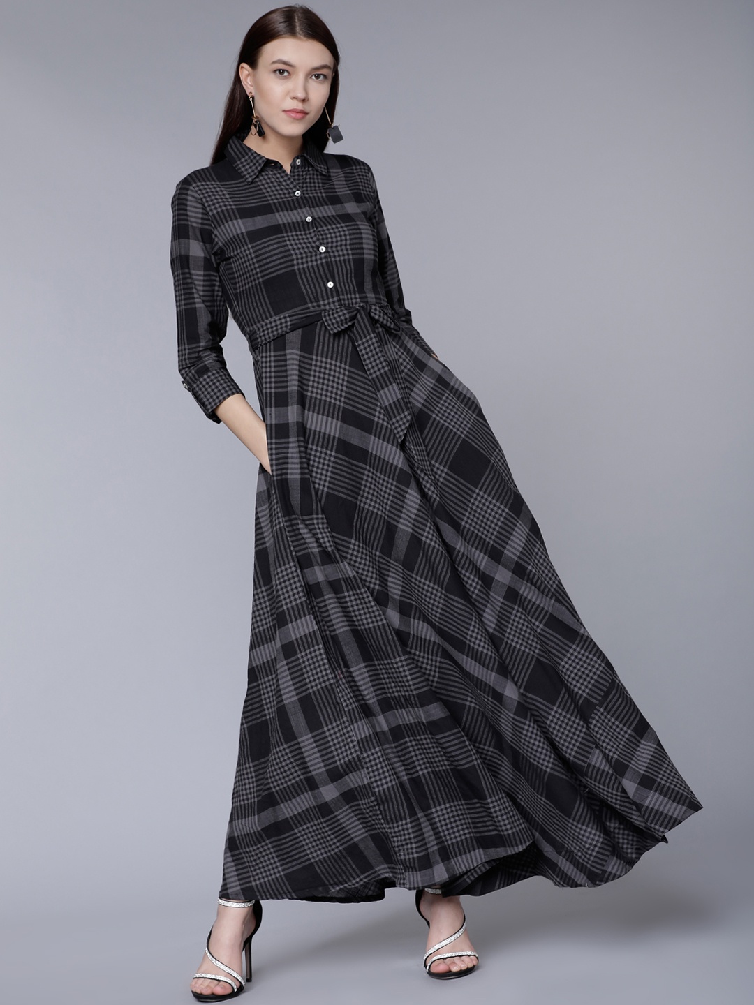 

Vishudh Women Black Printed Shirt Maxi Dress