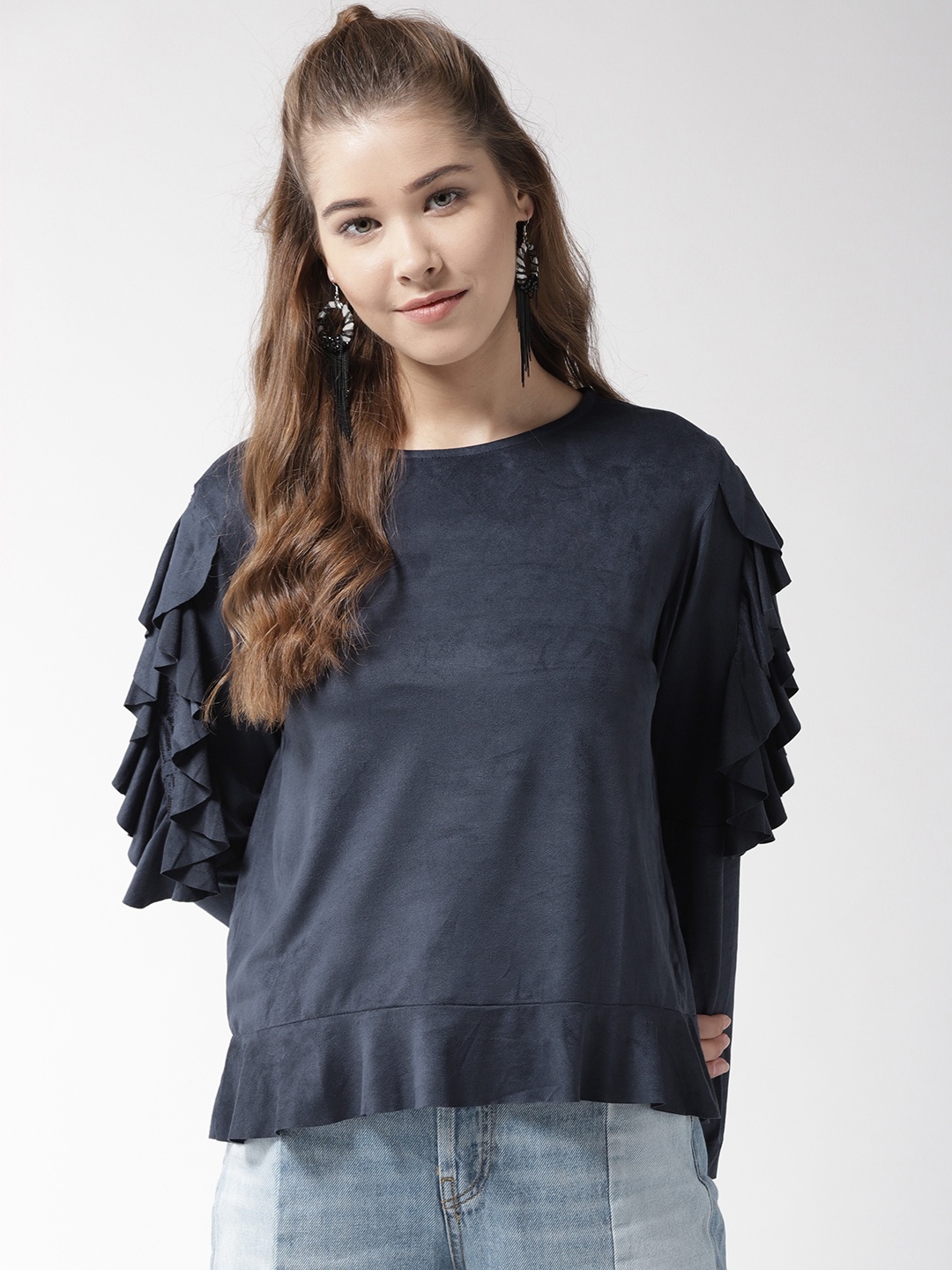 

Madame Women Navy Blue Solid Top