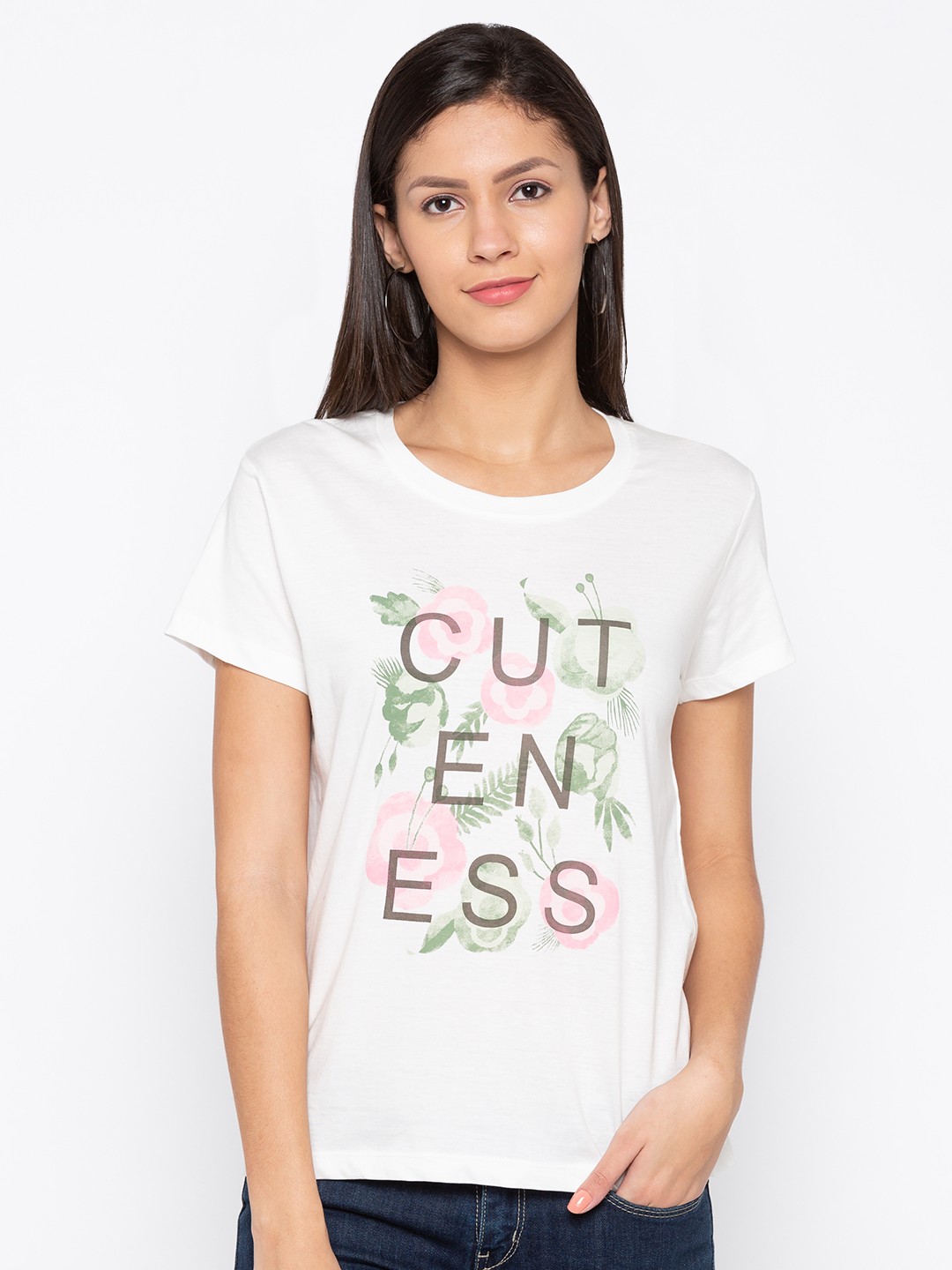 

Globus Women White Printed Round Neck T-shirt
