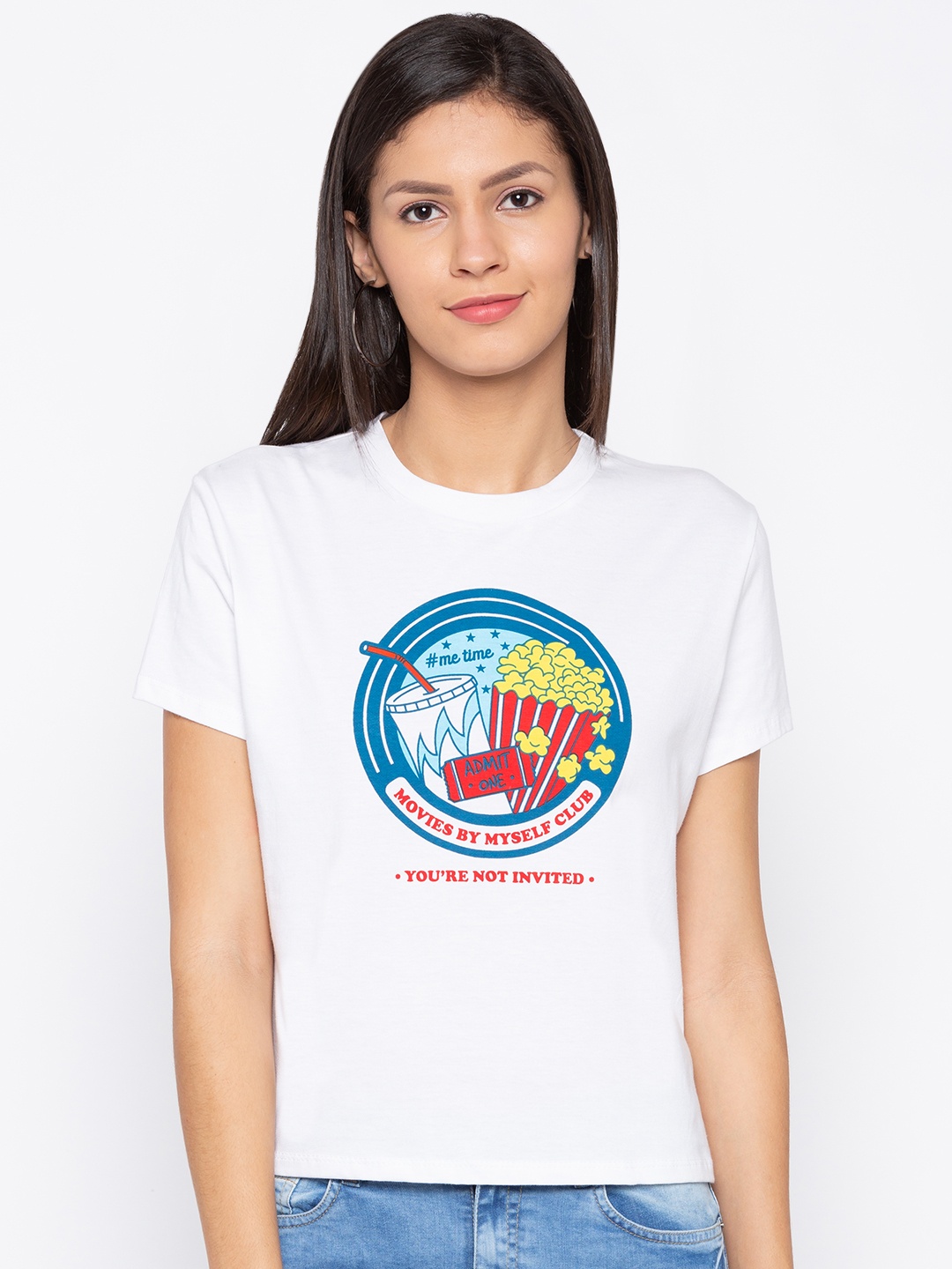 

Globus Women White Printed Round Neck T-shirt