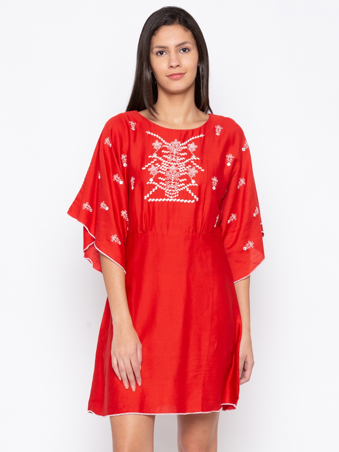 

Globus Women Red Self Design Fit and Flare Dress