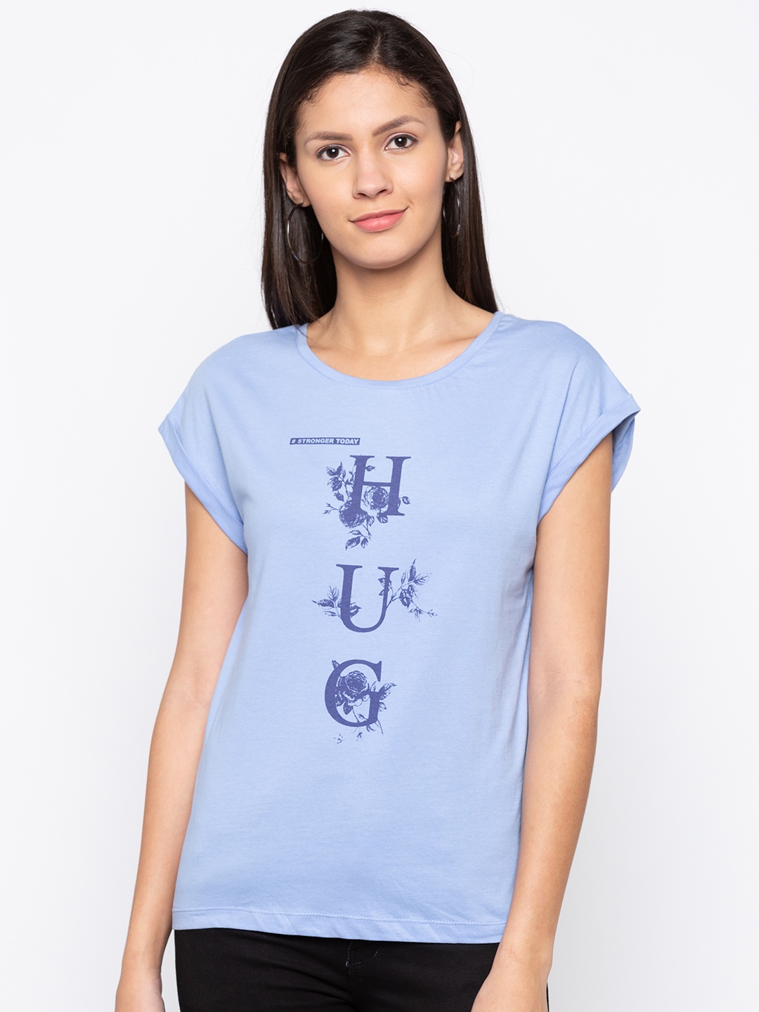 

Globus Women Blue Printed Round Neck T-shirt