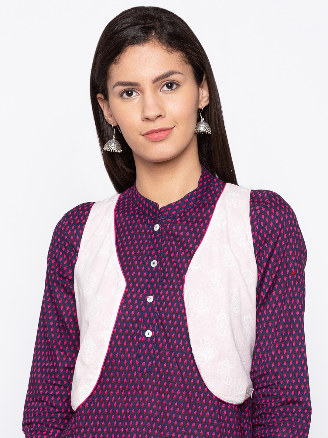 

Globus White Printed Open Front Shrug