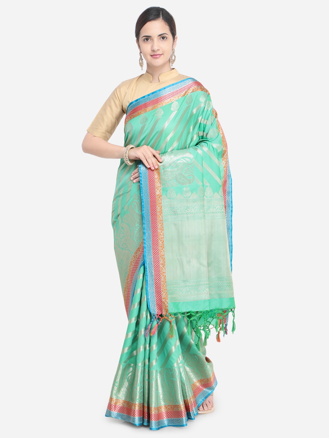 

Varkala Silk Sarees Green Silk Blend Woven Design Banarasi Saree