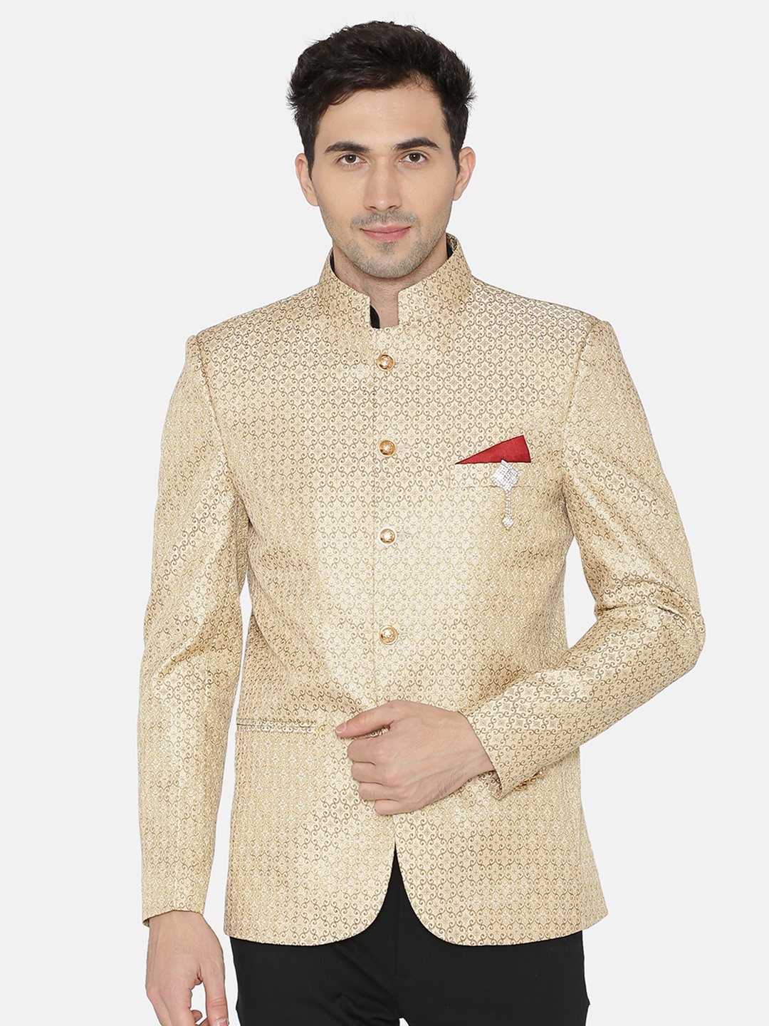 

Wintage Men Gold-Toned Printed Single-Breasted Blazer