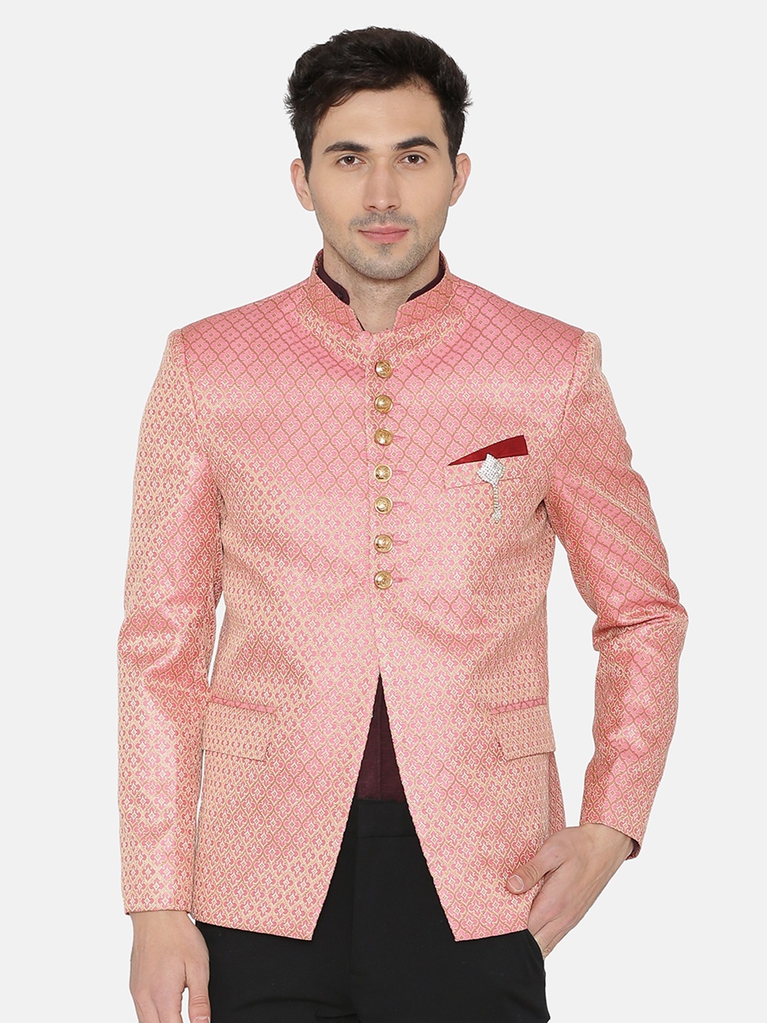 

Wintage Men Pink Printed Single-Breasted Blazer