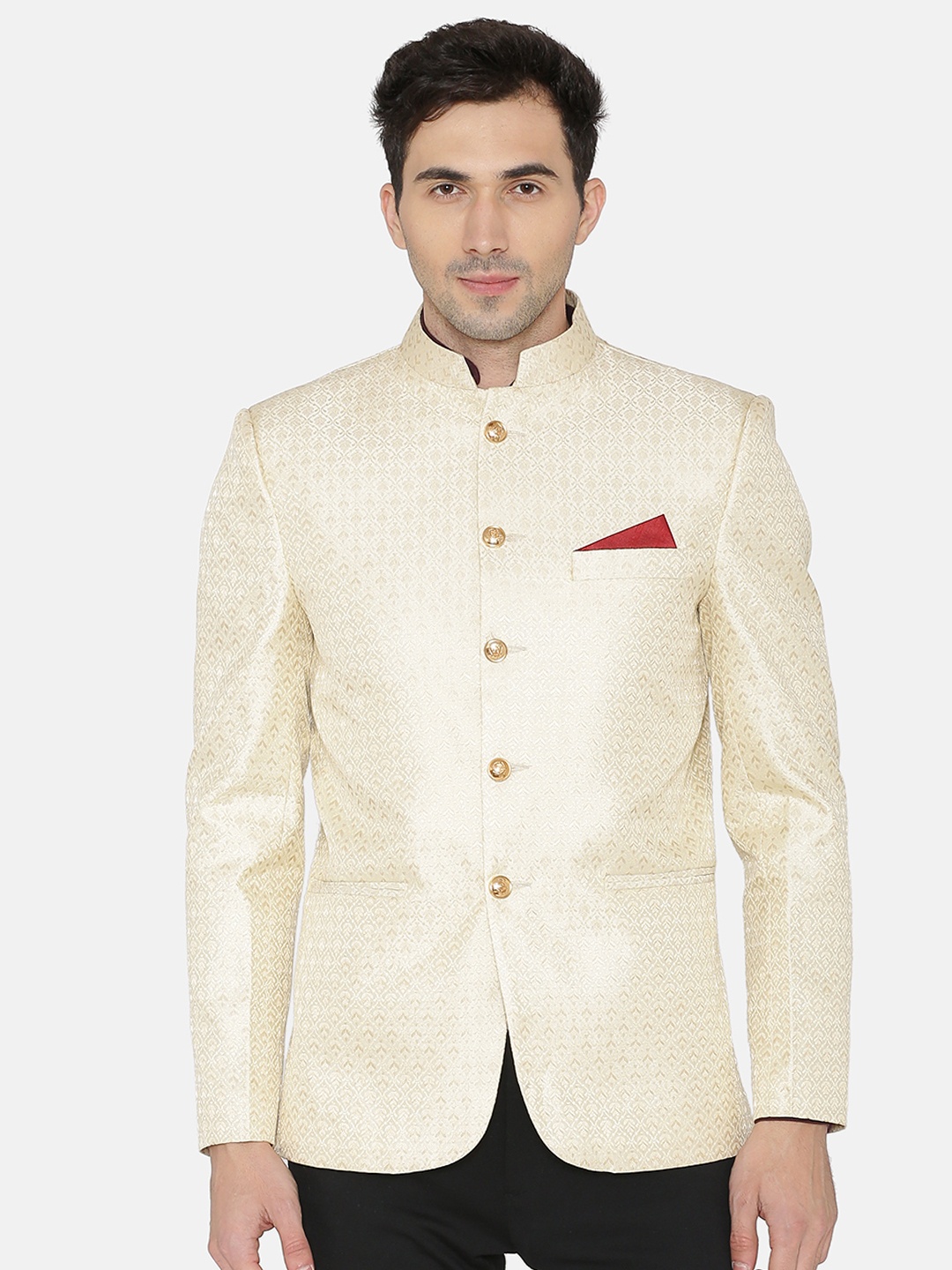 

Wintage Men Cream-Coloured Printed Single-Breasted Blazer
