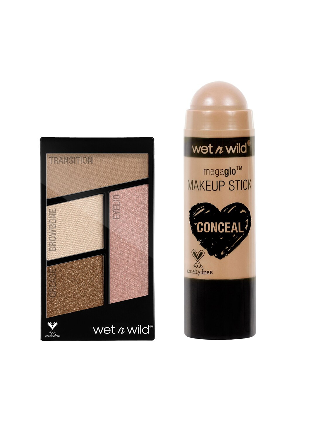 

Wet n Wild Sustainable Color Icon Eyeshadow Quads E340B & MegaGlo Makeup Stick Concealer E807 Kit, Beige