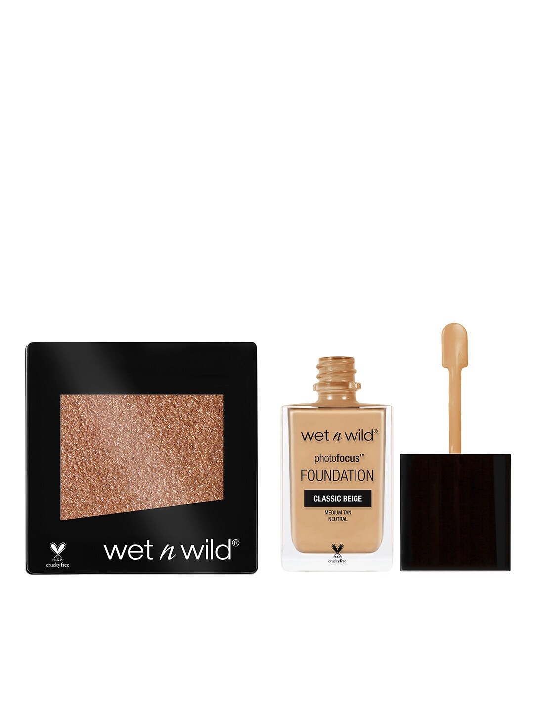 

Wet n Wild Sustainable Set of Classic Beige Foundation & Nudecomer Glitter Eyeshadow