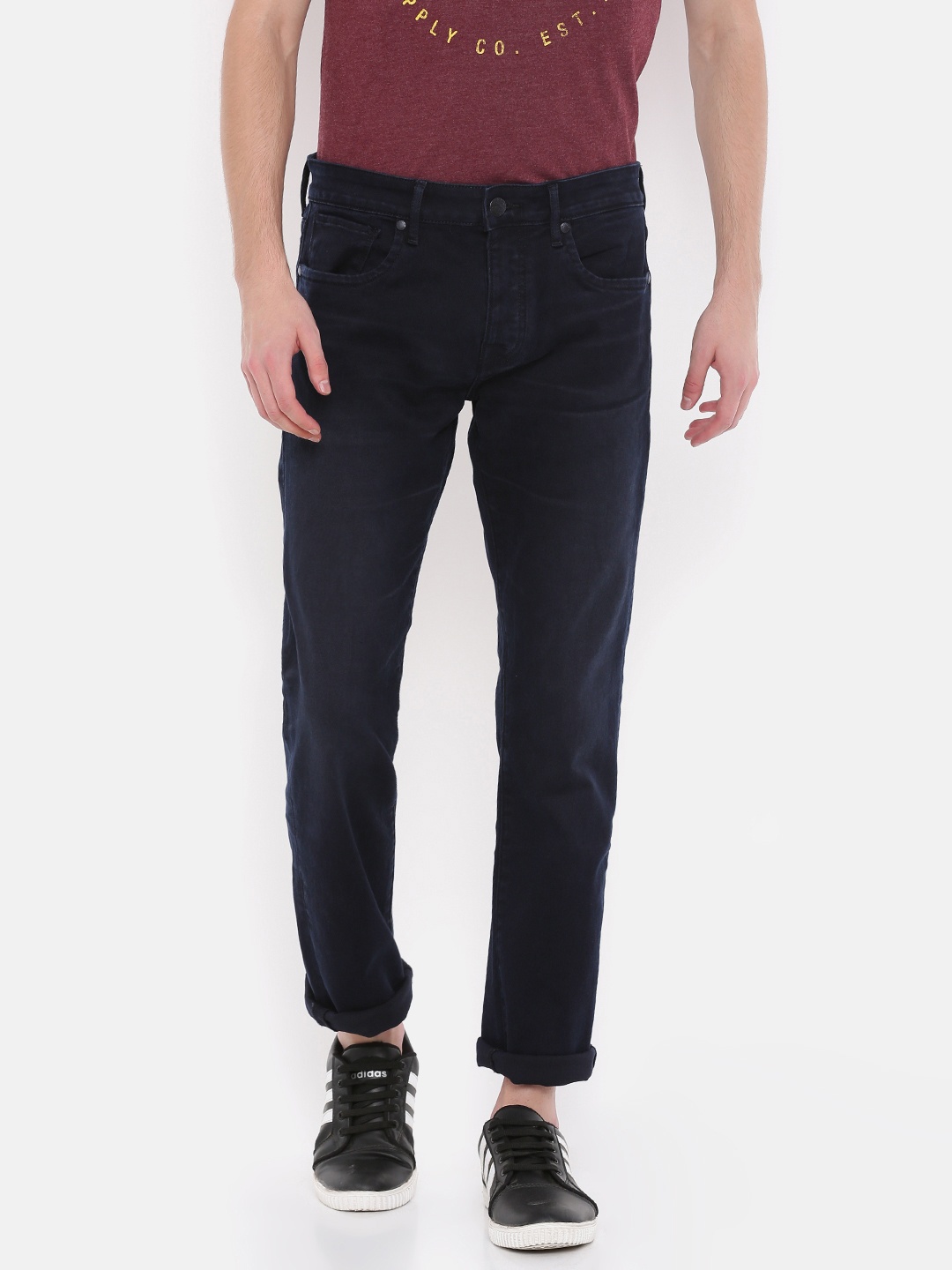 

Jack & Jones Men Navy Blue Regular Fit Low-Rise Clean Look Stretchable Jeans