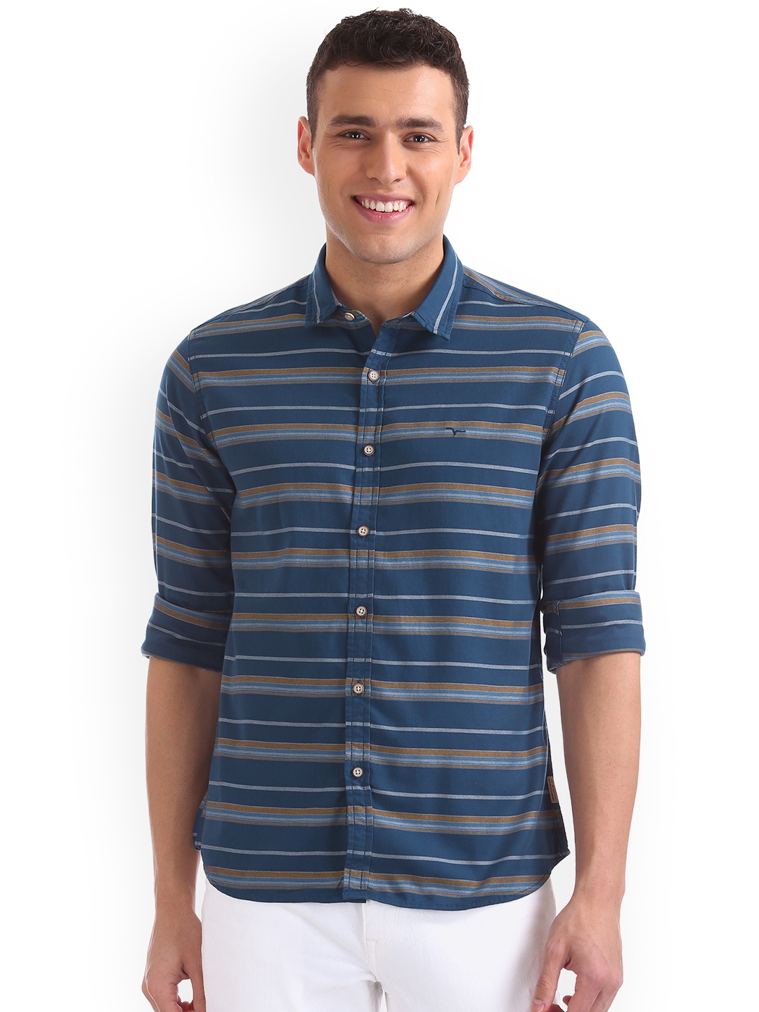 

Flying Machine Men Blue Regular Fit Striped Casual Shirt