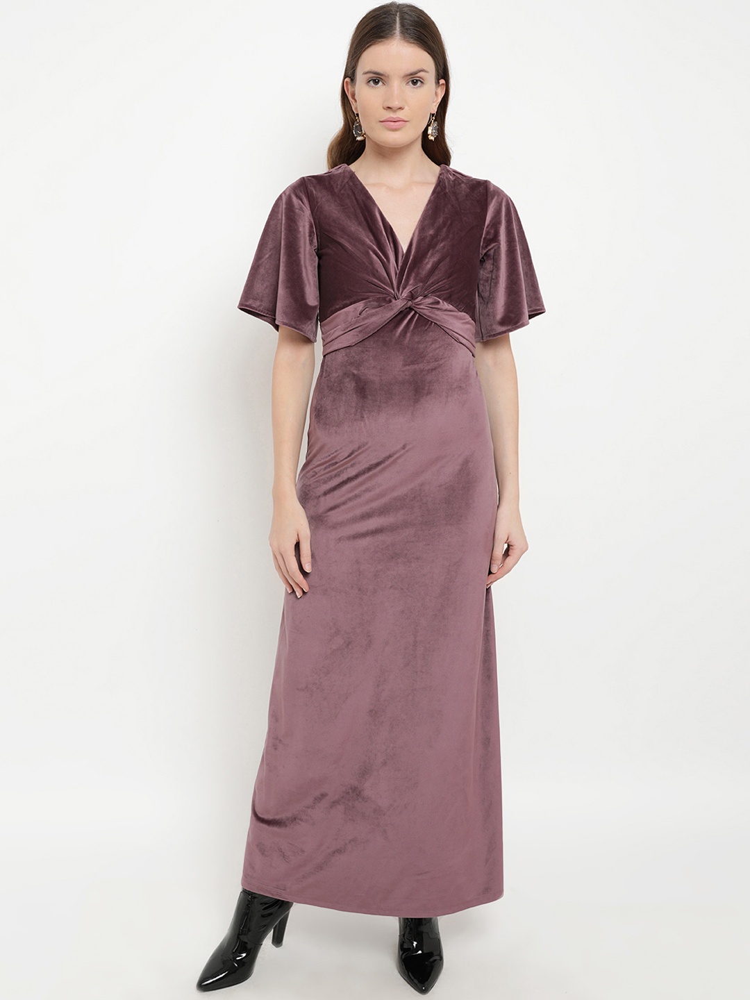 

Kazo Women Mauve Solid Maxi Dress