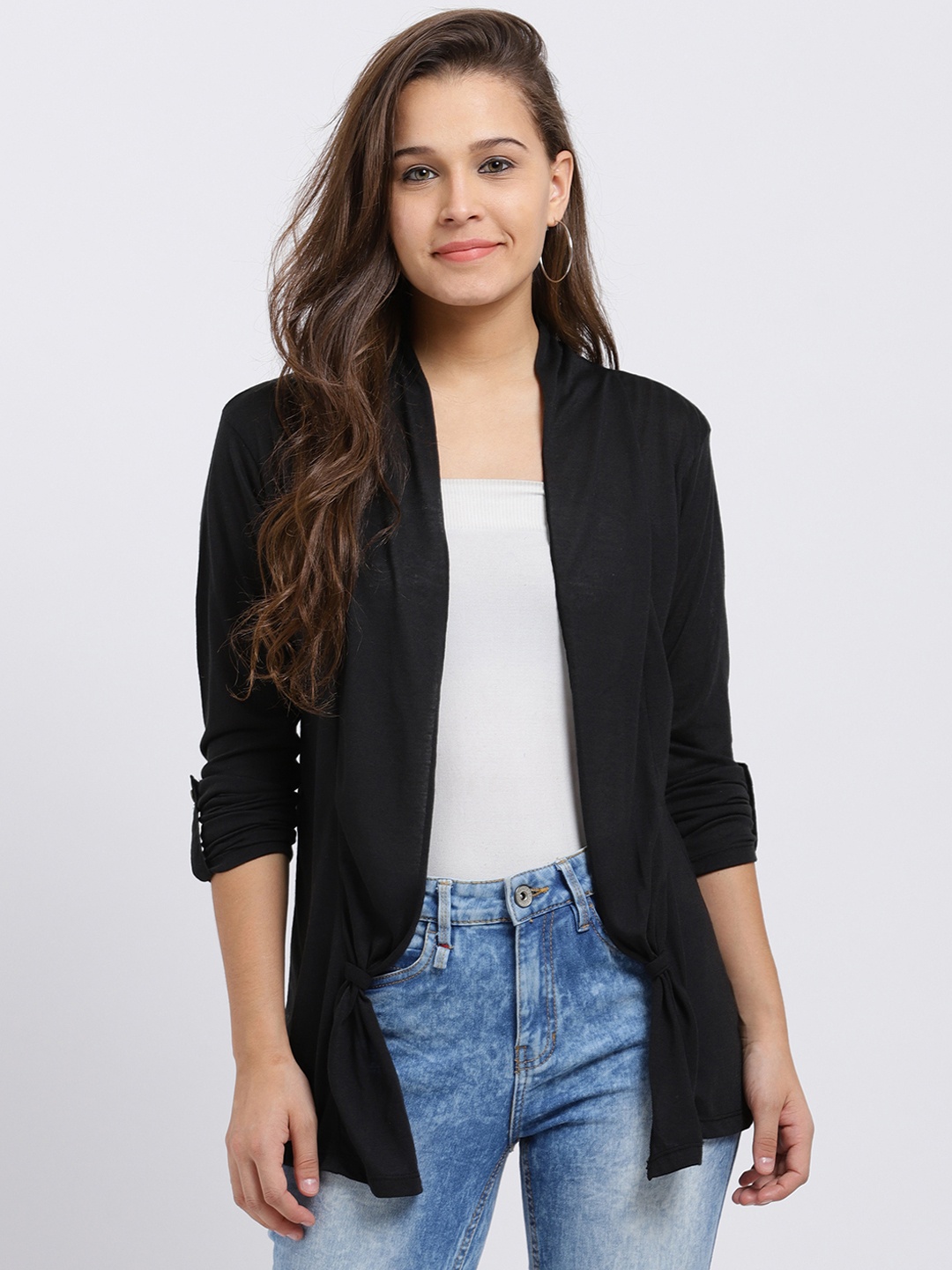 

Trend Arrest Black Solid Open Front Shrug