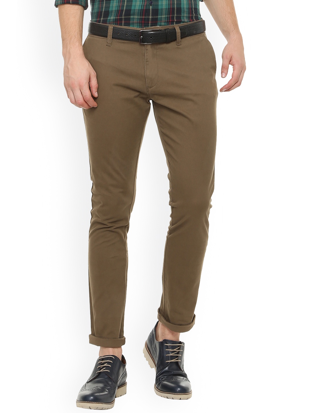 

People Men Brown Slim Fit Solid Regular Trousers