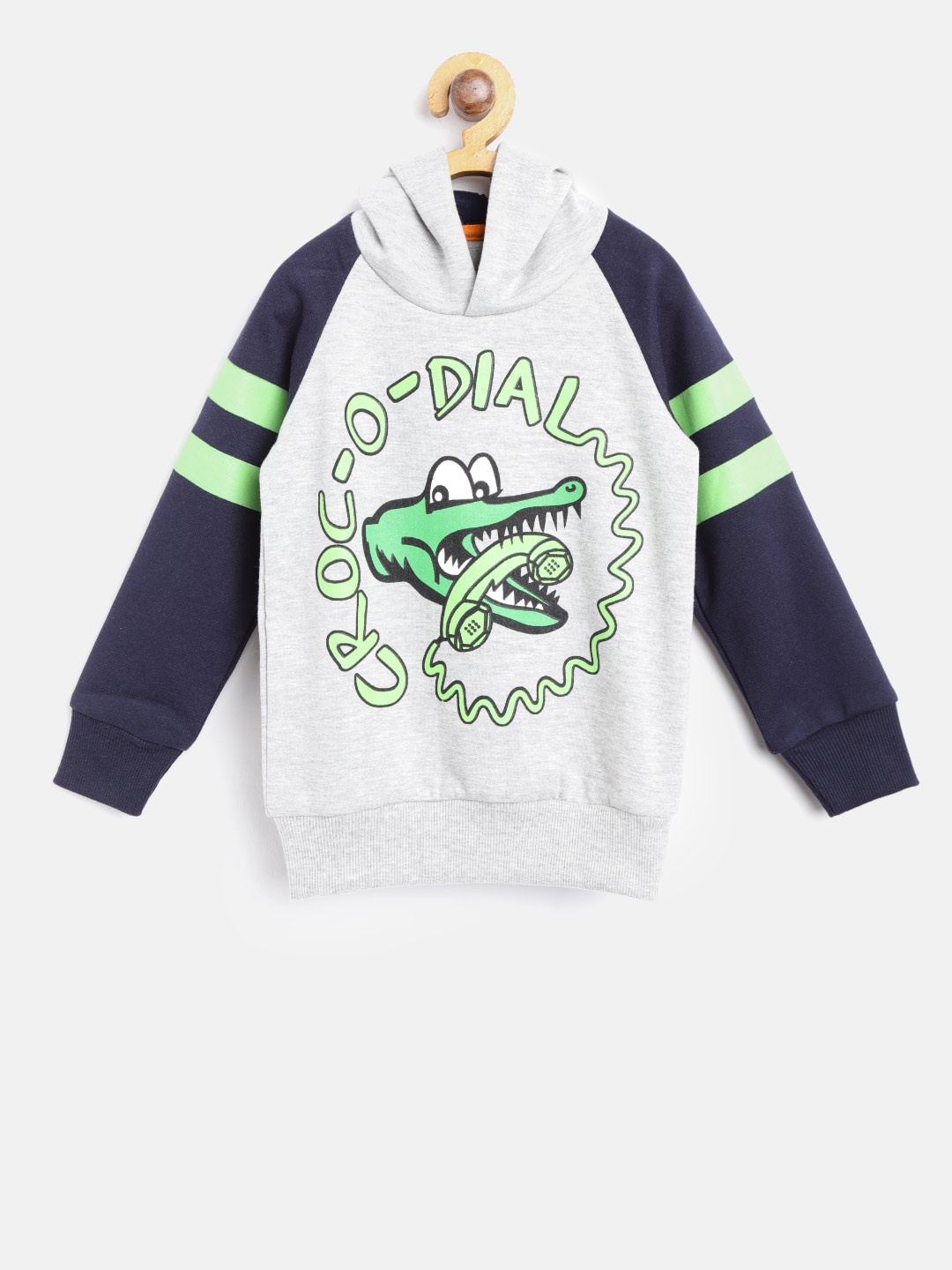 

Lazy Shark Boys Grey Melange & Navy Hooded Printed Sweatshirt
