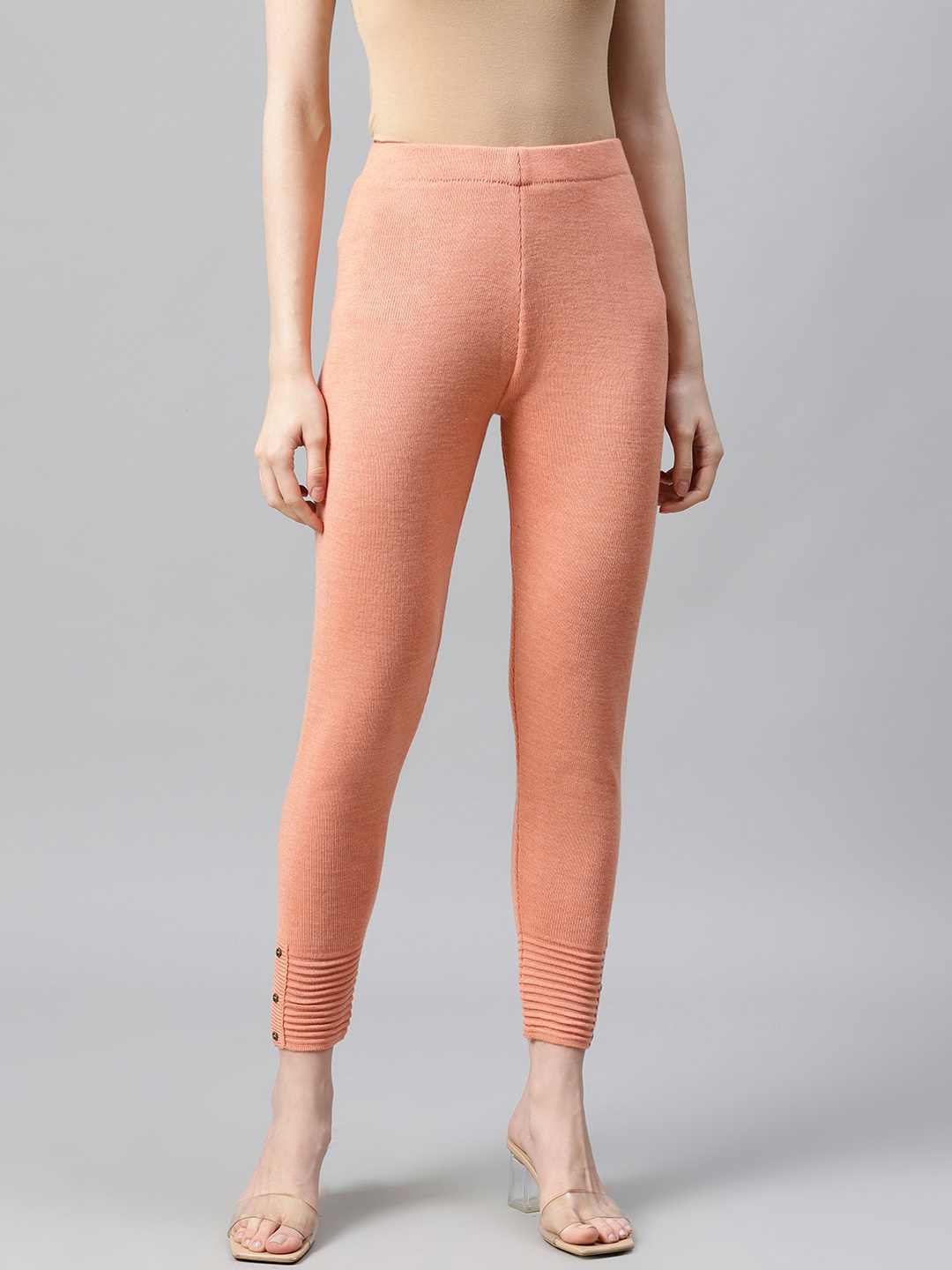 

W Women Peach-Coloured Solid Ankle Length Winter Leggings