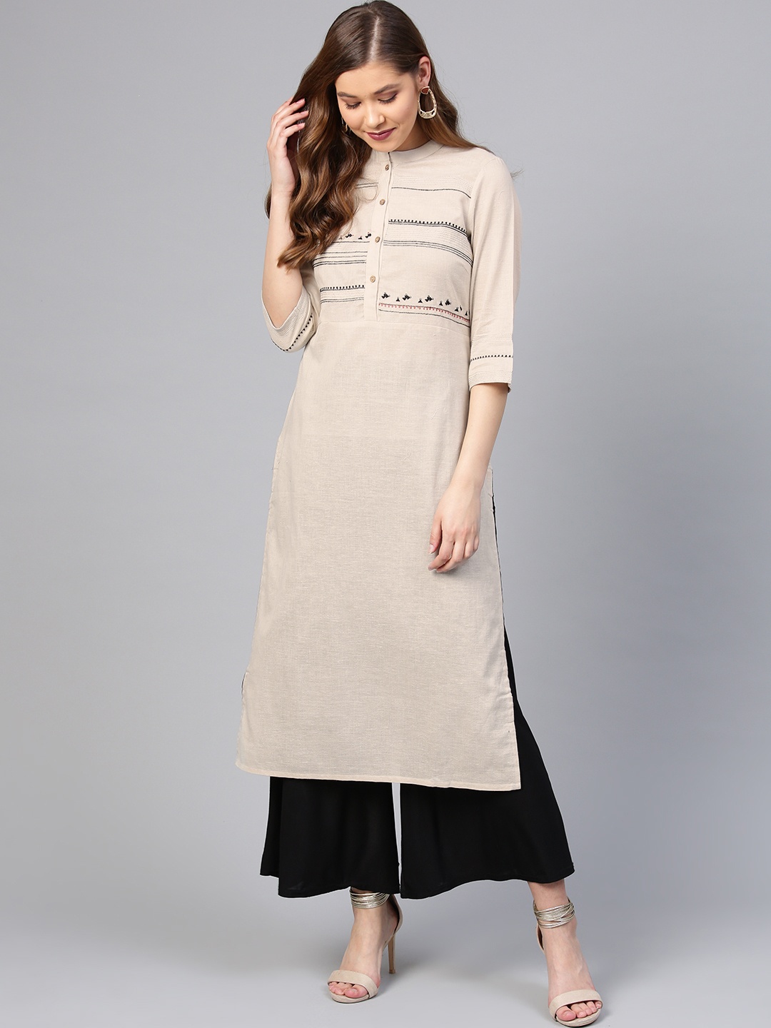 

W Women Straight Cotton Kurta, Off white