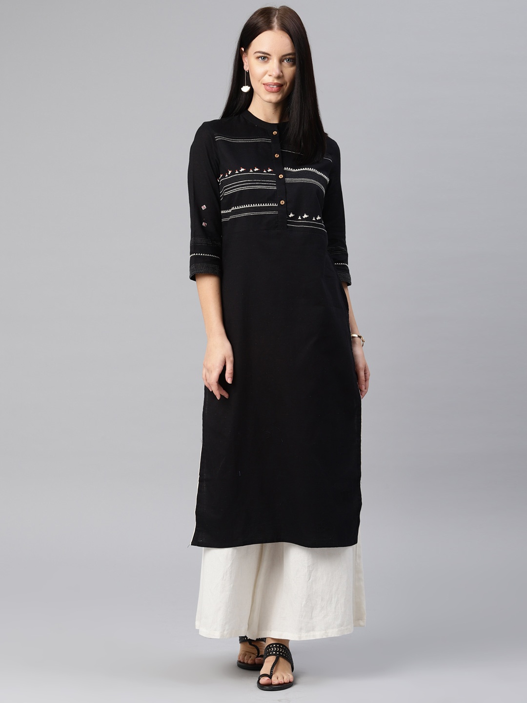 

W Women Black Yoke Design Straight Kurta