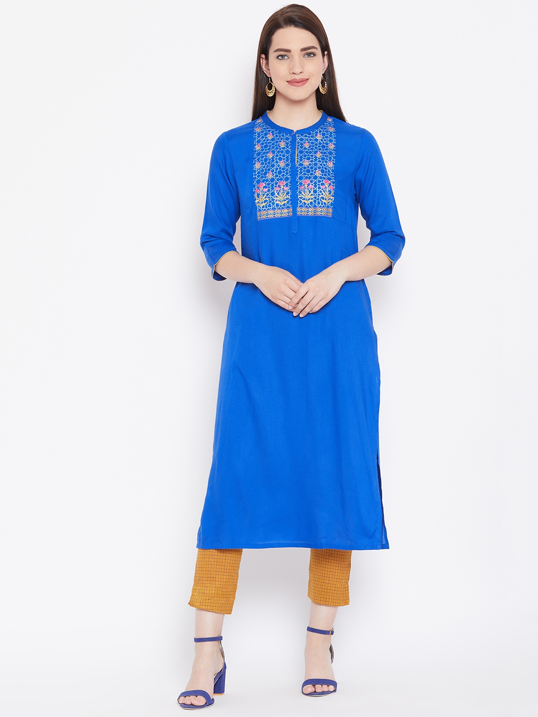 

AURELIA Women Blue Yoke Design Straight Kurta