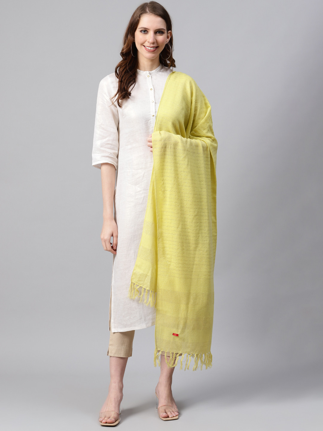 

W Women Yellow & Golden Woollen Striped Stole