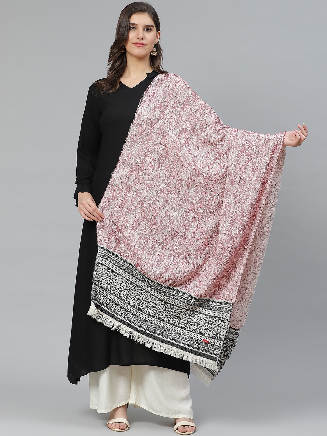 

W Women Pink & Off-White Ethnic Patterned Stole