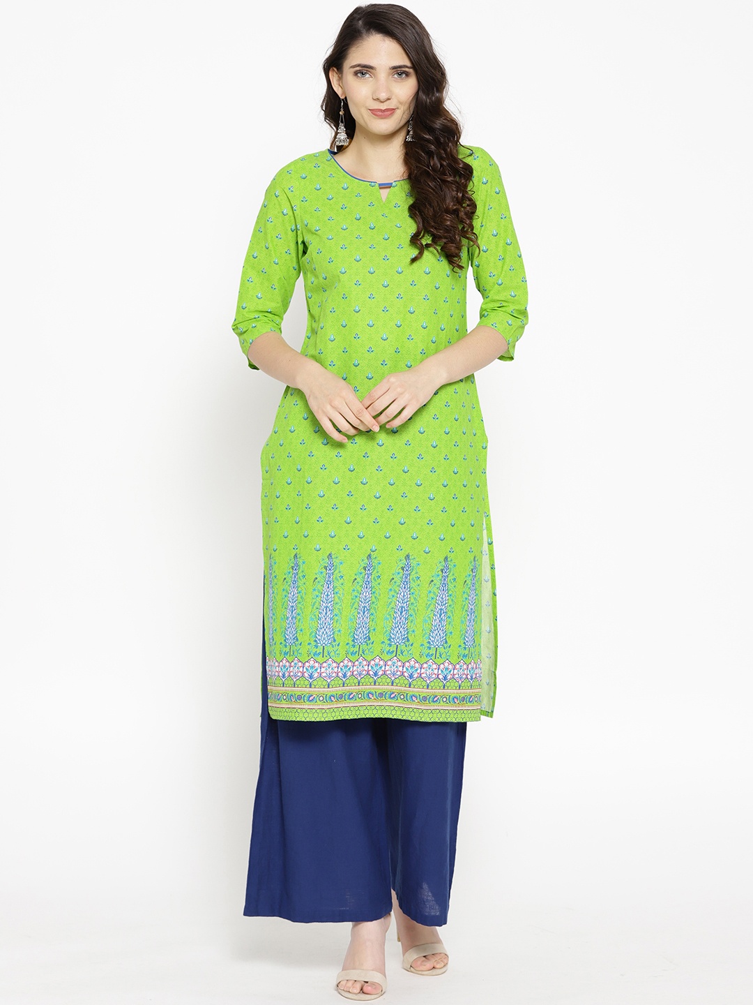 

AURELIA Women Green & Blue Printed Straight Kurta